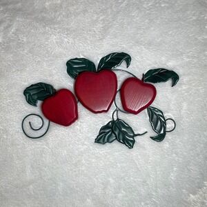 Vintage Red Wooden Apple Metal Leaf Vine Wall Hanging Kitchen Decor Cottagecore